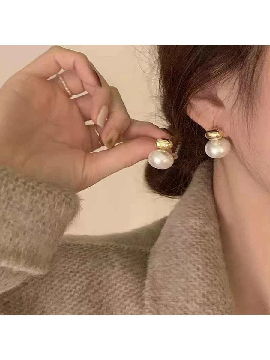 Gold Plated Faux Pearl Stud Earrings