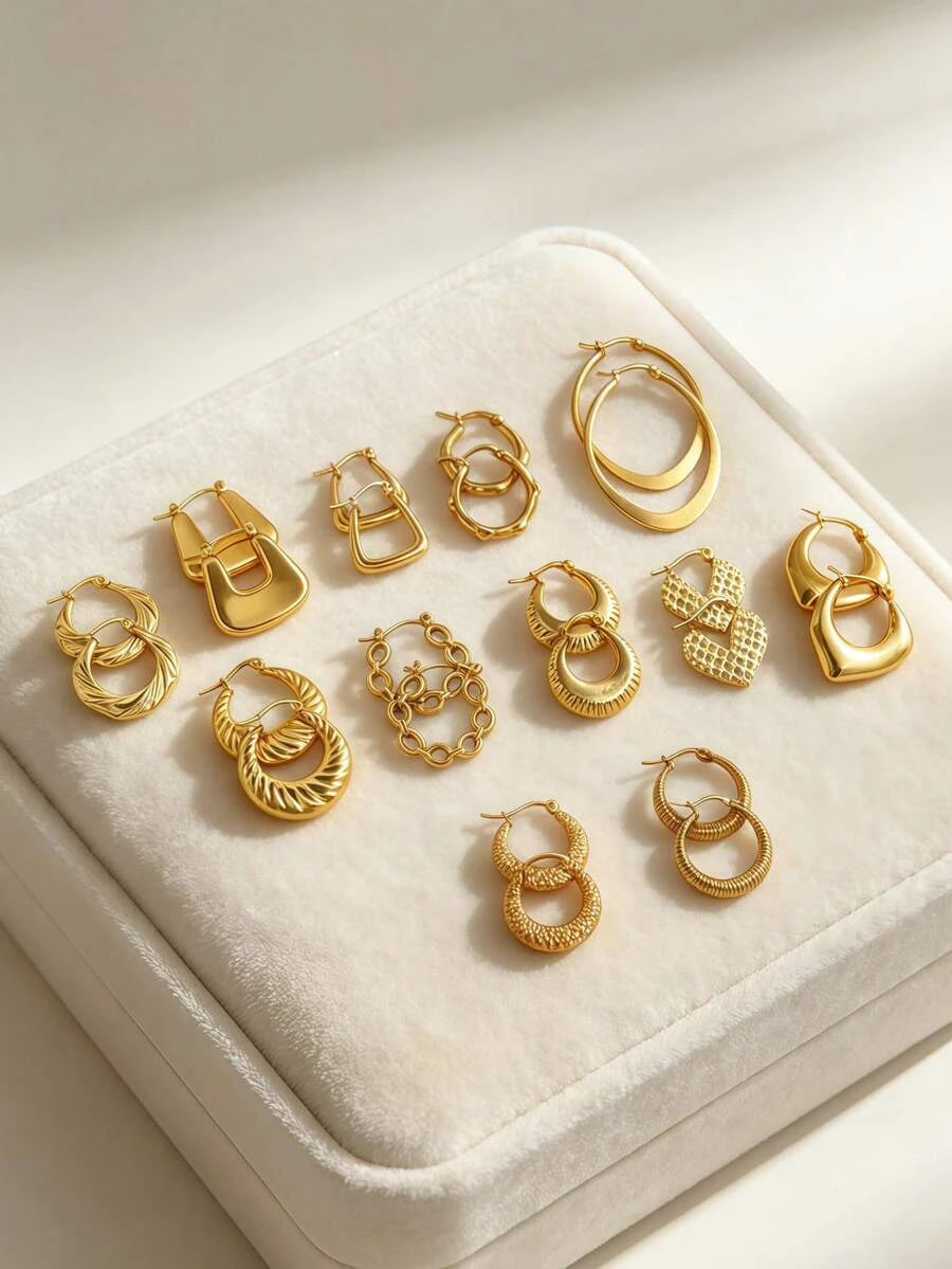 Stainless Steel Gold Ring Earring Set