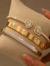 Floral Rhinestone Gold Plated Bracelet Set