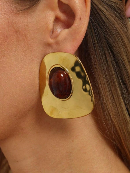 Asymmetrical Hammered Gold Drop Earrings