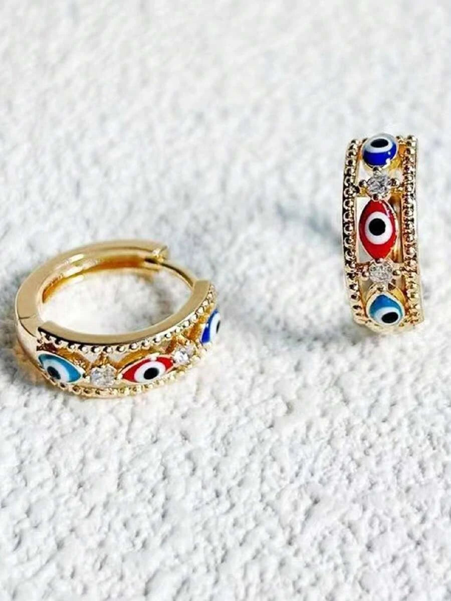 Vintage Gold Evil Eye Zirconia Earrings