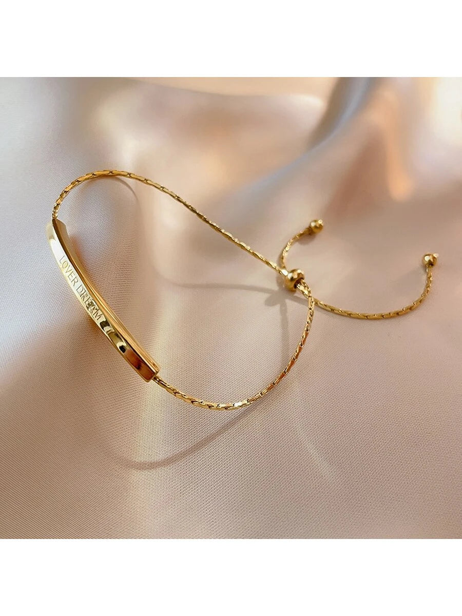 Gold Plated Stainless Steel Curved Tube Charm Bracelet