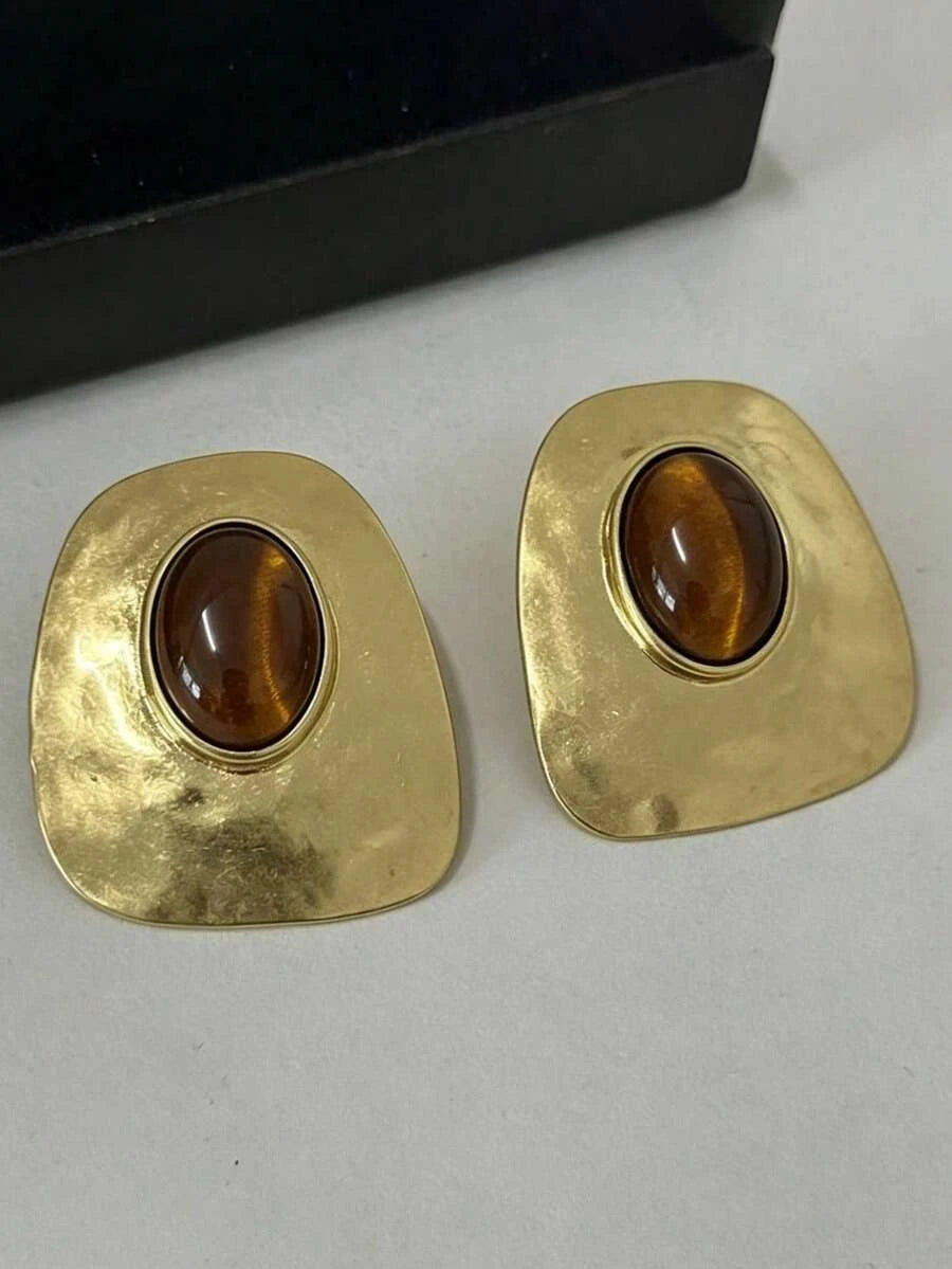 Vintage Hammered Square Chunky Geometric Earrings