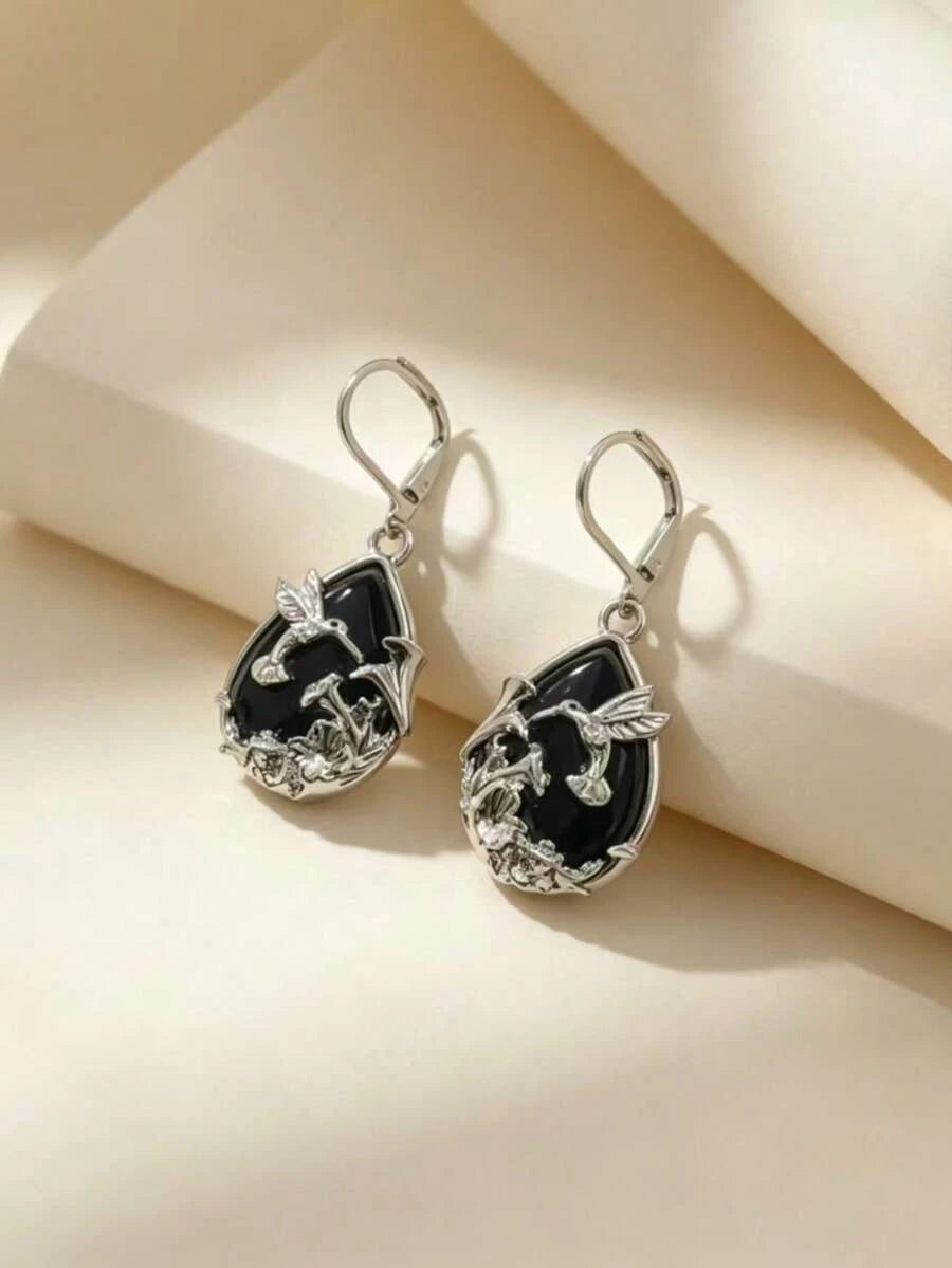 Vintage Teardrop Hummingbird Earrings