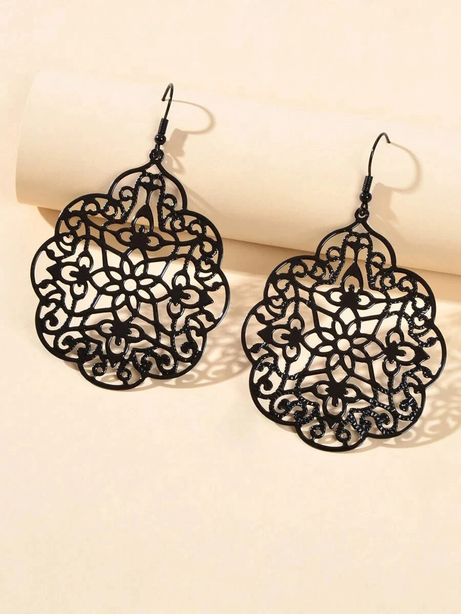 Black Hollow Teardrop Earrings