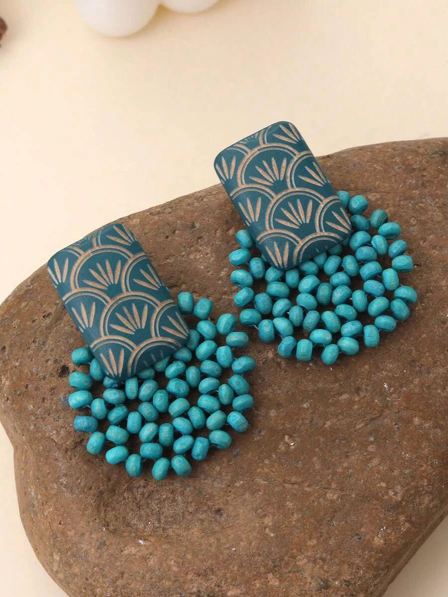 Handmade Wooden Beaded Disc Earrings