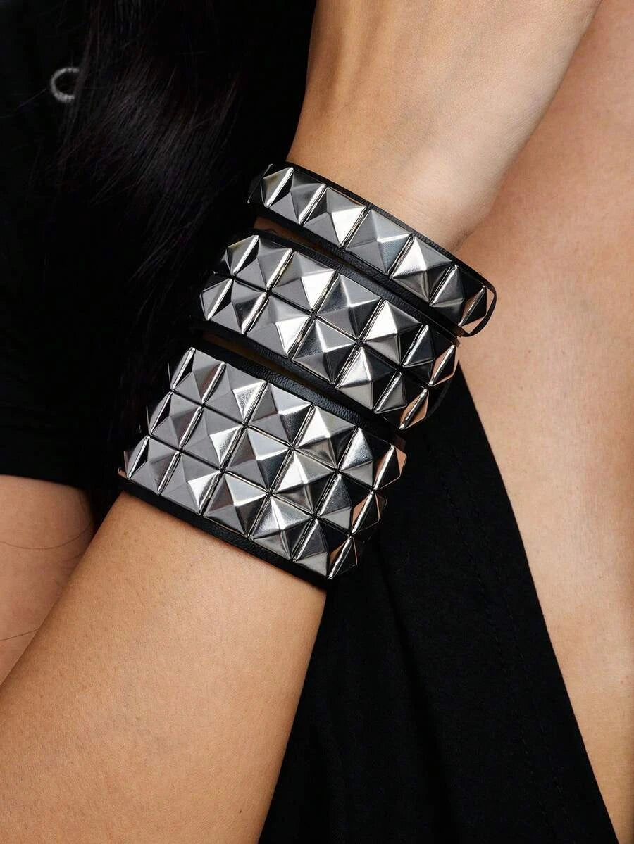 Punk Rivet Leather Bracelet Set