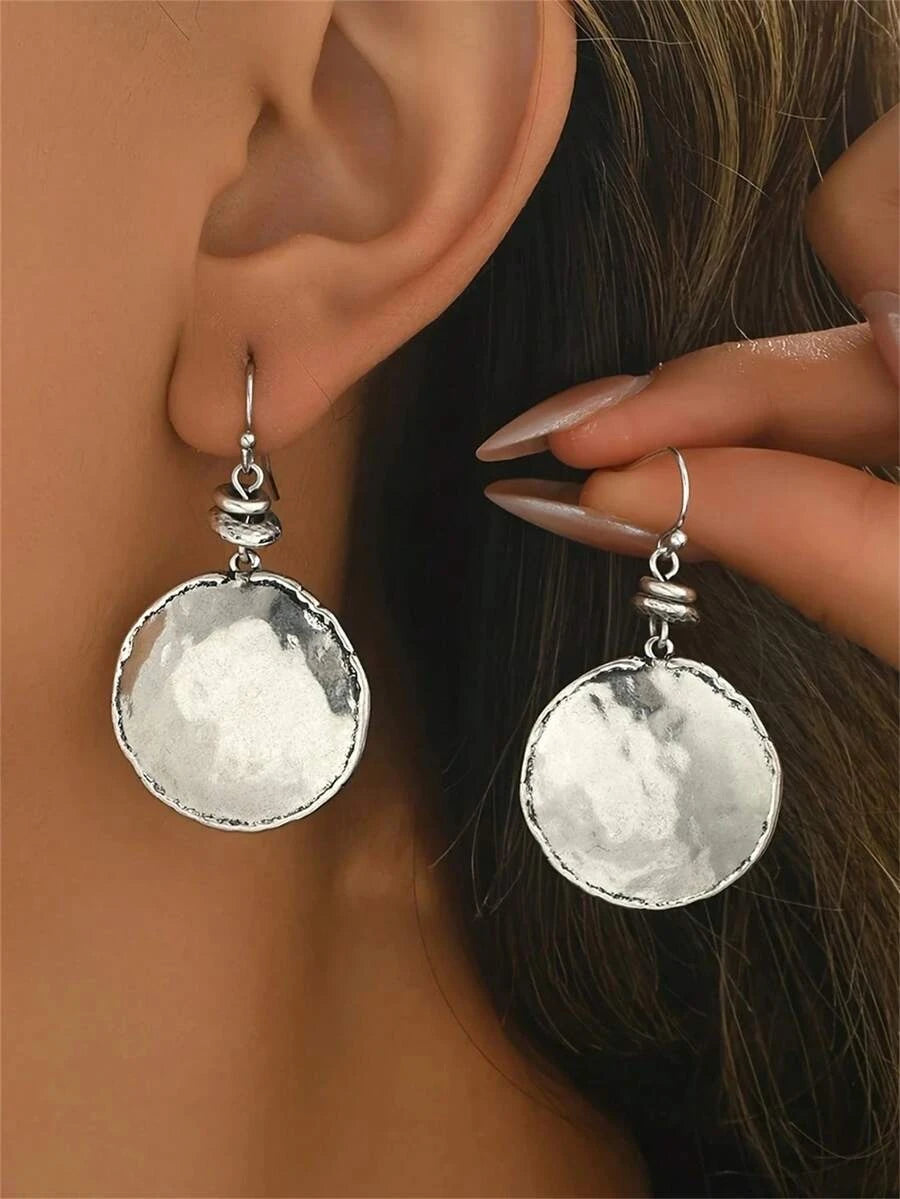 Vintage Hammered Round Pendant Earrings