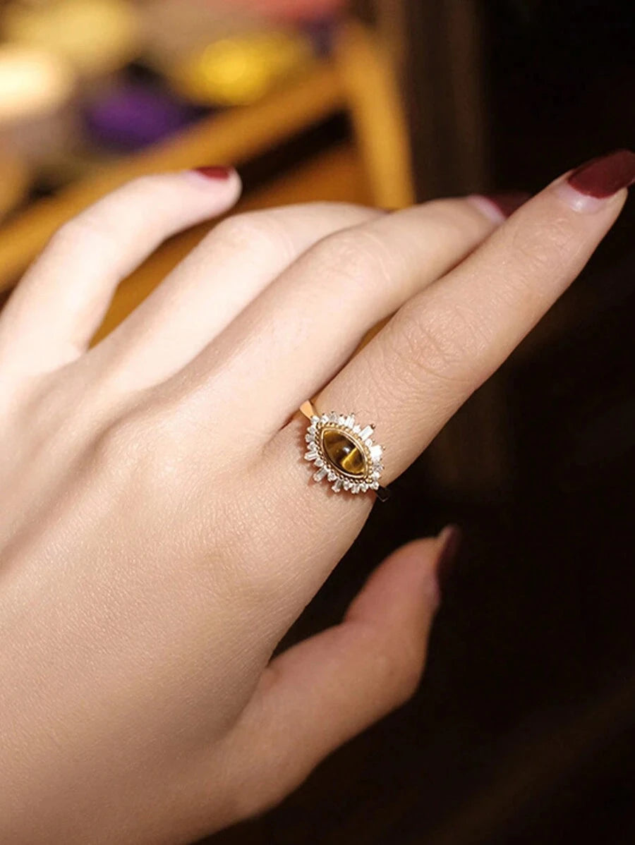 Vintage Crocodile Eye Sterling Silver Ring