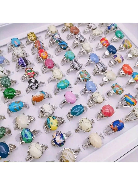 Vintage Natural Stone Ring Set