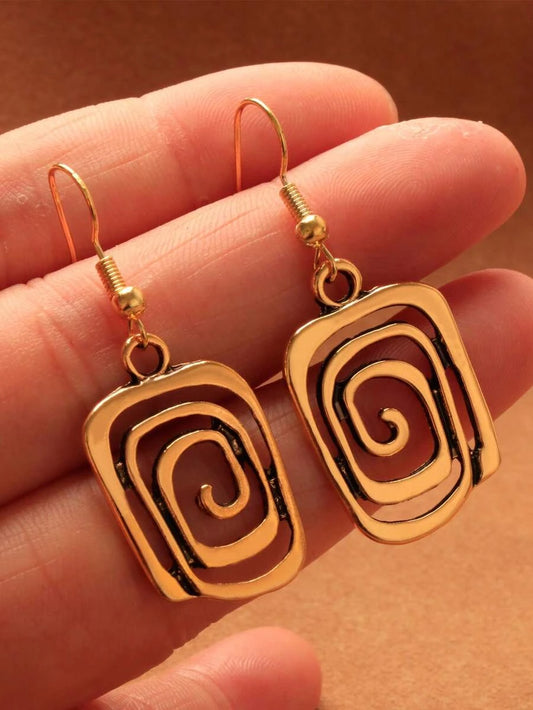 Vintage Gold Rectangular Spiral Earrings