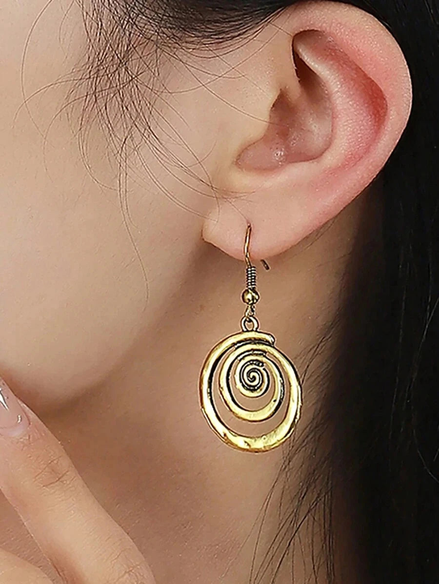 Vintage Inspired Geometric Metal Dangle Earrings