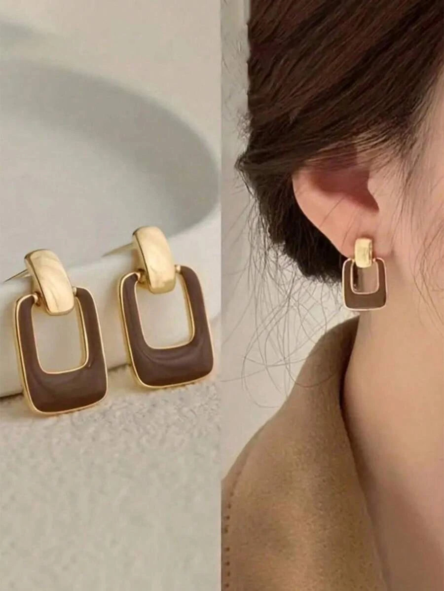 Burgundy Square Drop Earrings