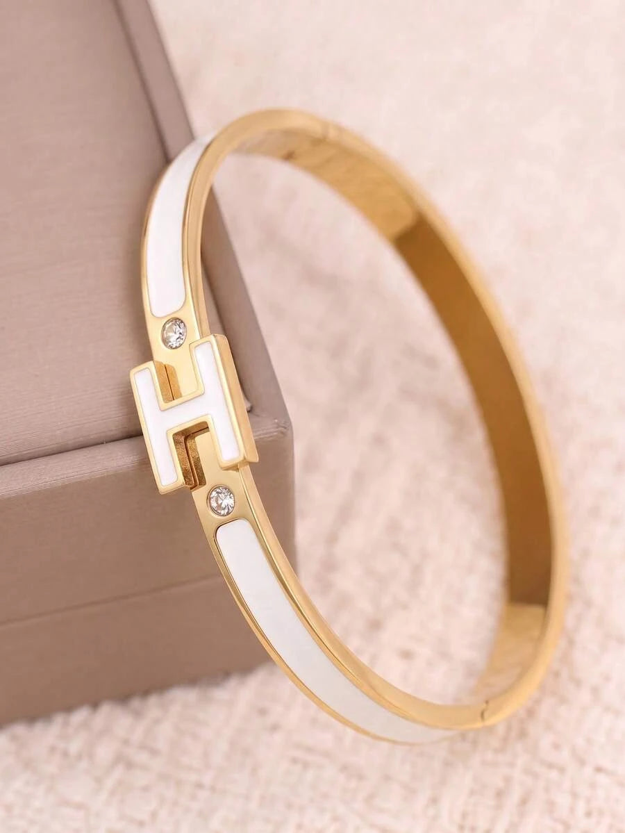 Pink Enamel Letter Crystal Bangle