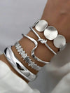 12pcs Vintage Exaggerated Luxurious Geometric Striped Twist Open Design Women Metal Silver Bangle Bracelet Set, Suitable For Daily Wear, Gift, Stackable