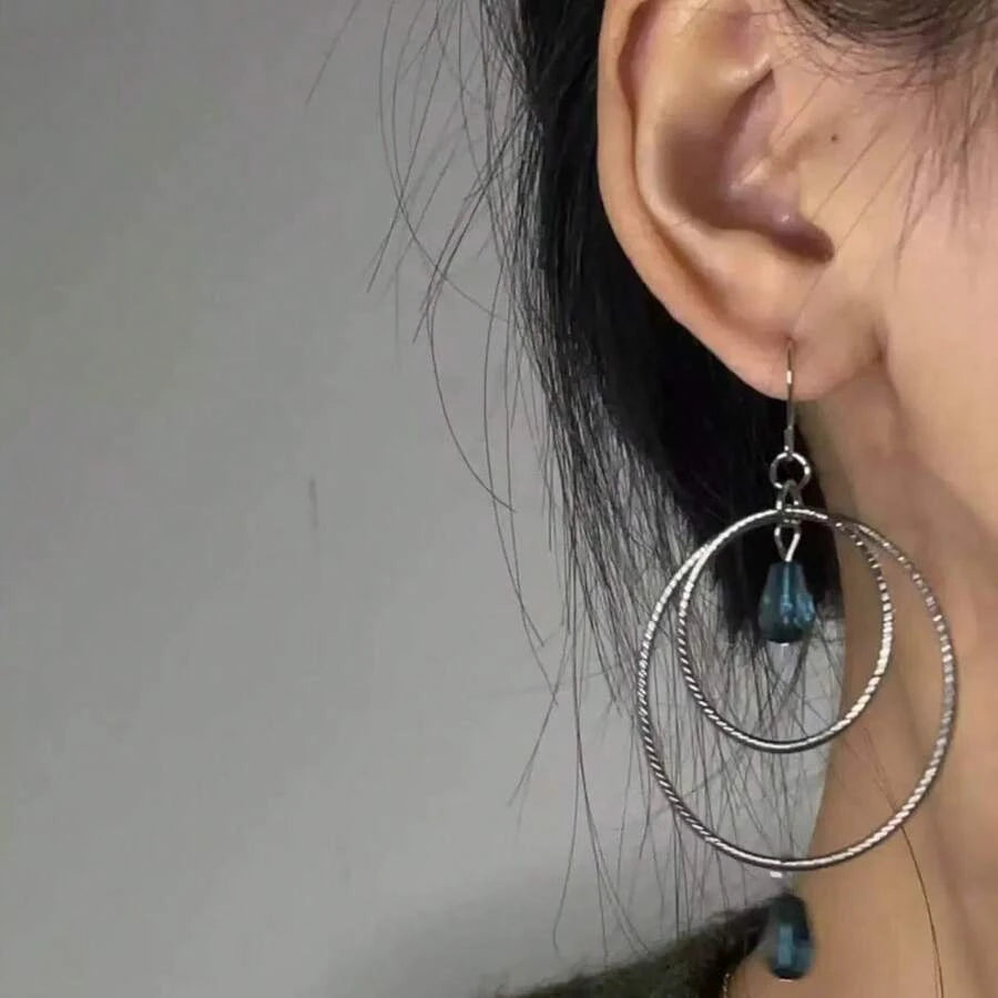 Silver Bohemian Layered Gemstone Earrings