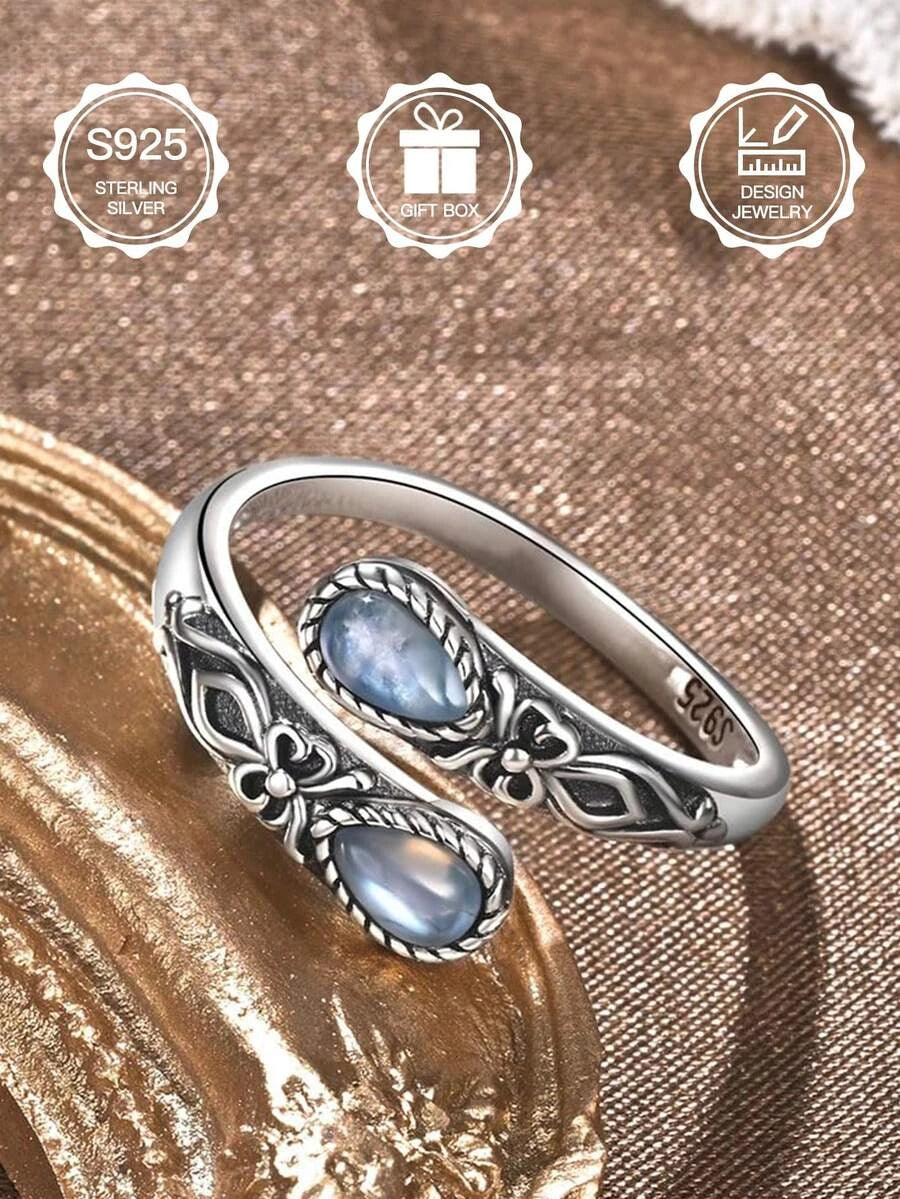 Sterling Silver Moonstone Adjustable Ring