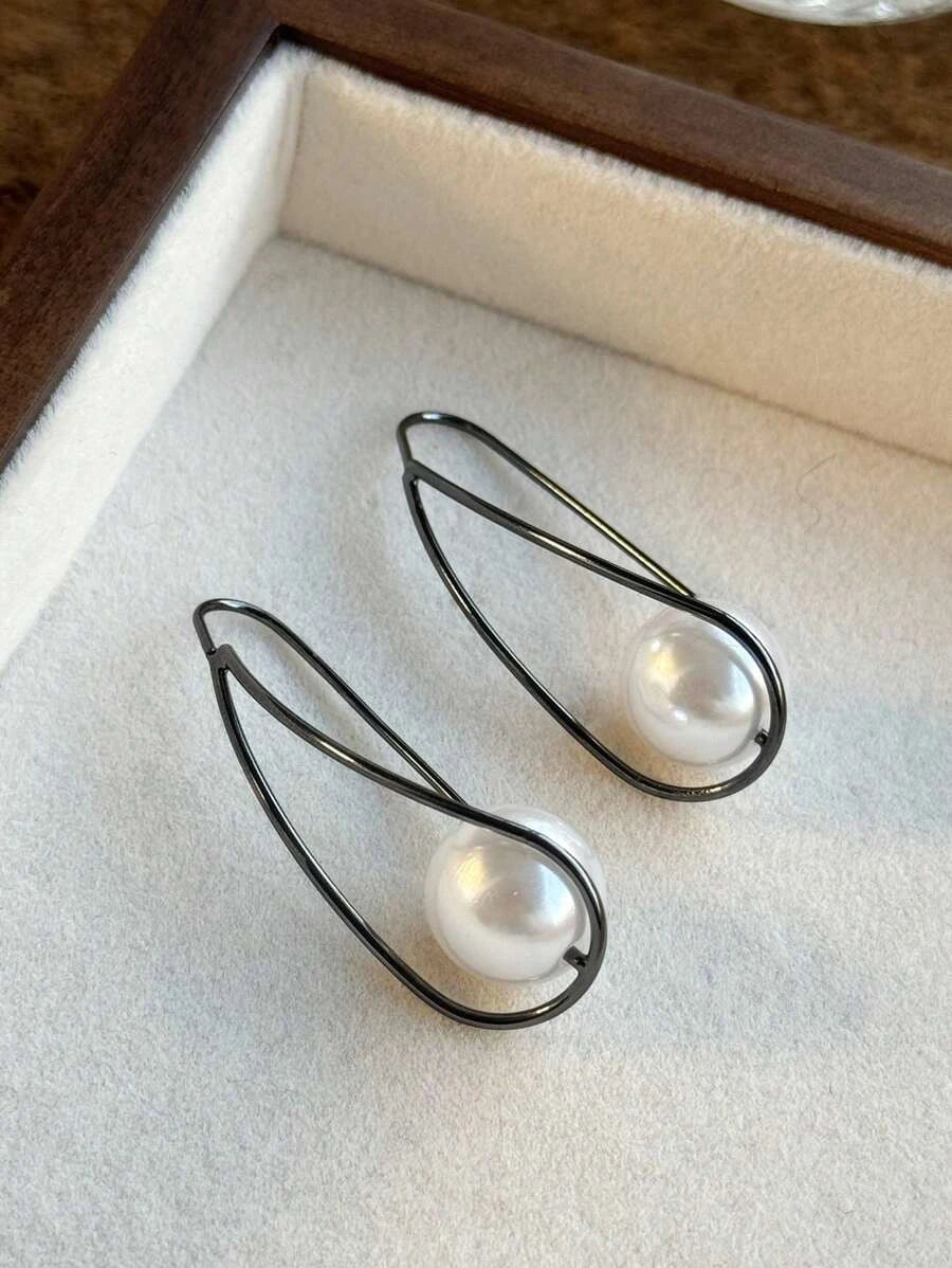 Vintage Faux Pearl Copper Dangle Earrings