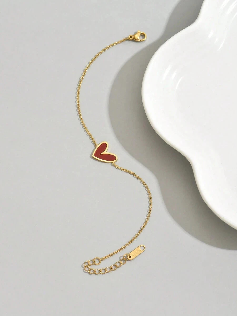Gold Plated Stainless Steel Asymmetrical Heart Bracelet