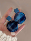 Vintage Dark Blue Asymmetrical Resin Pendant Earrings