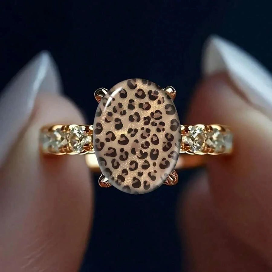 Leopard Print Oval Stone Ring