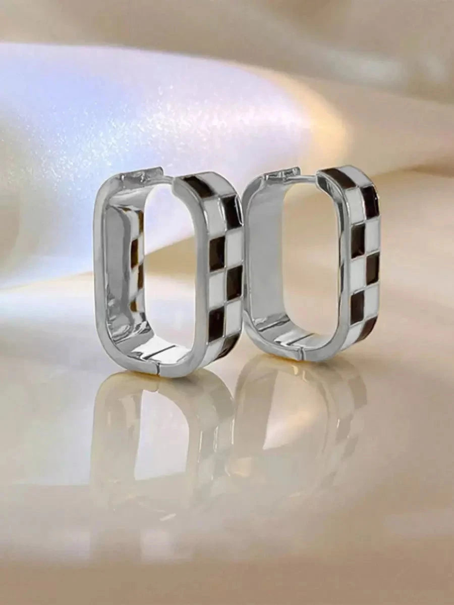 Gold Plated Brass Checkerboard Hoop Earrings