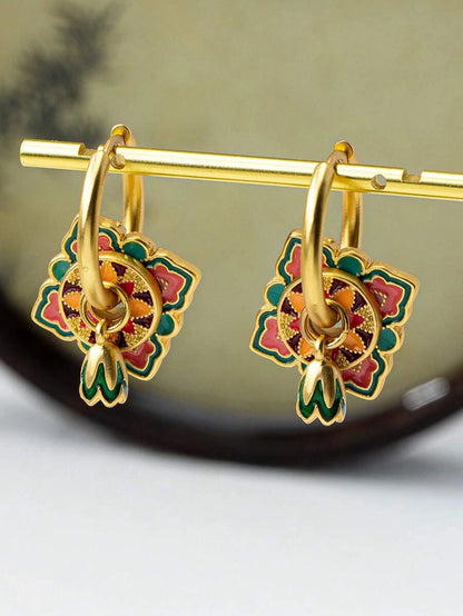 Geometric Enamel Hoop Earrings