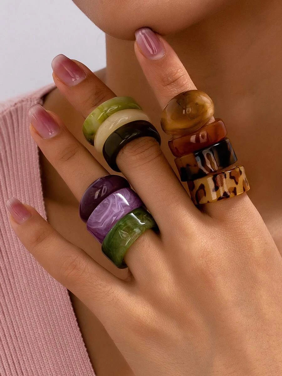 Vintage Acrylic Fashion Rings Set