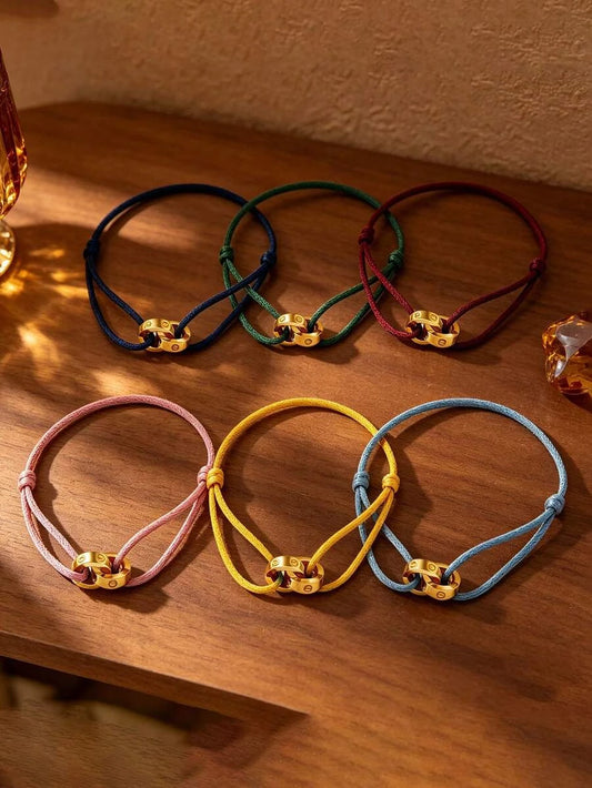 Vintage Interlocking Double Buckle Braided Bracelet