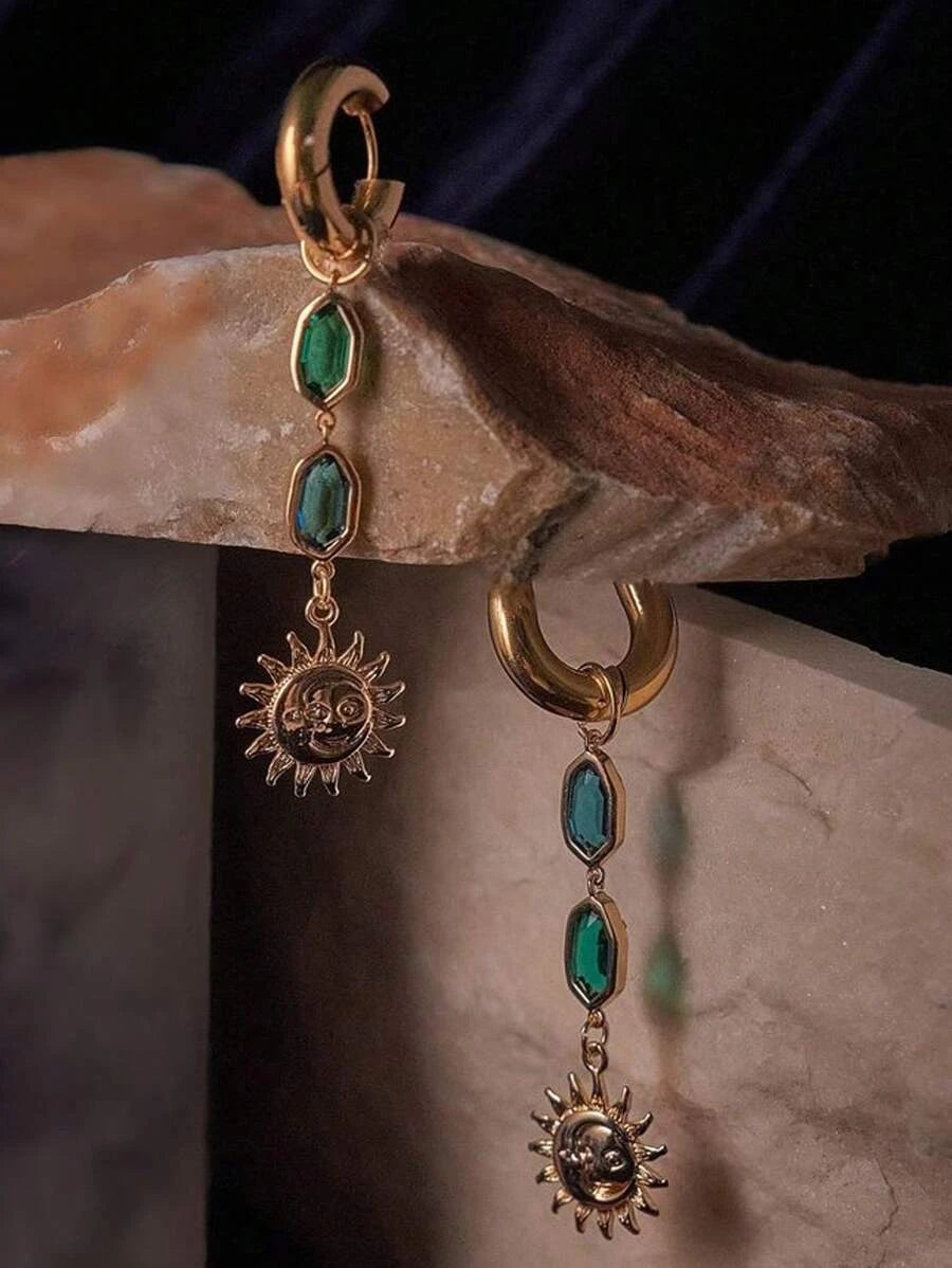 Vintage Gold Moon Drop Earrings