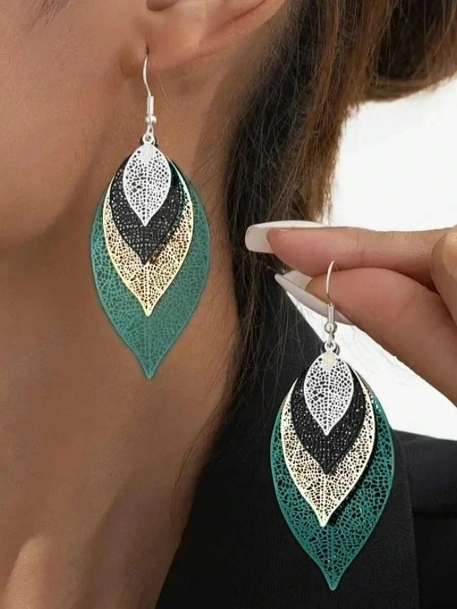 Bohemian Gold Hollow Leaf Earrings