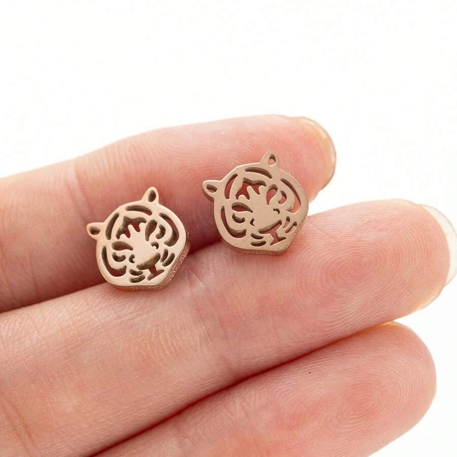 Stainless Steel Tiger Head Stud Earrings