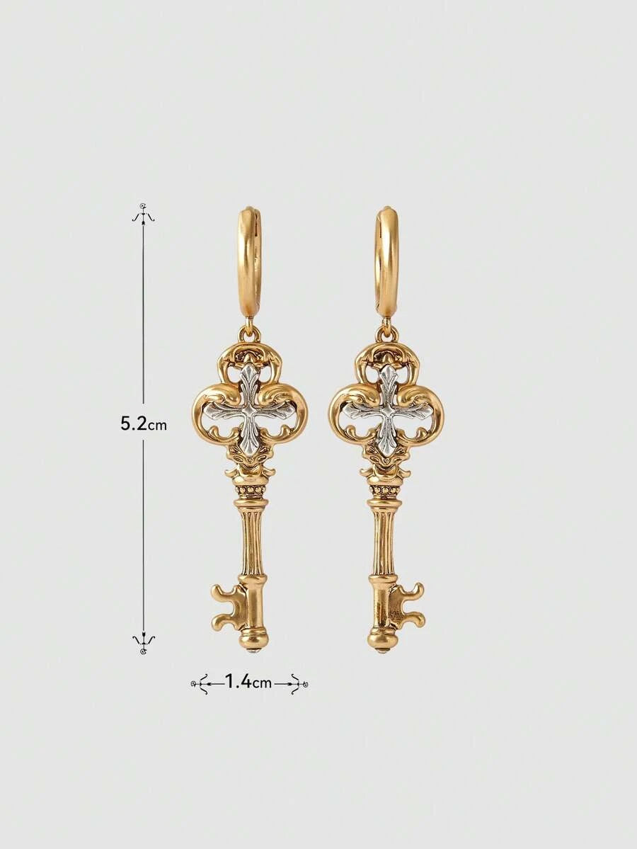 Gold Vintage Key Gothic Earrings