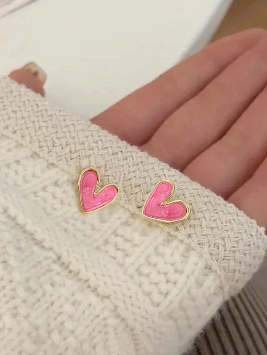Vintage Oil-Drip Heart Stud Earrings