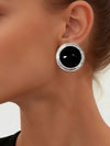 Retro Gold-Plated Black Round Earrings
