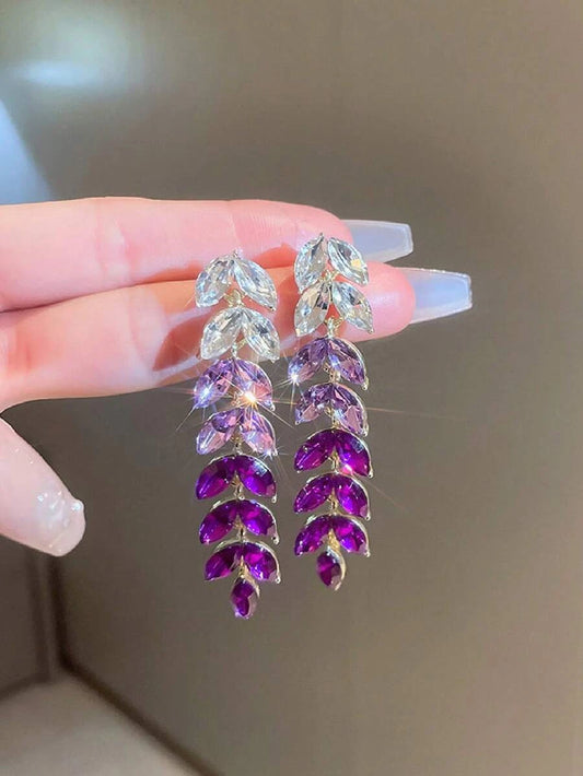 Gradient Purple Leaf Crystal Earrings