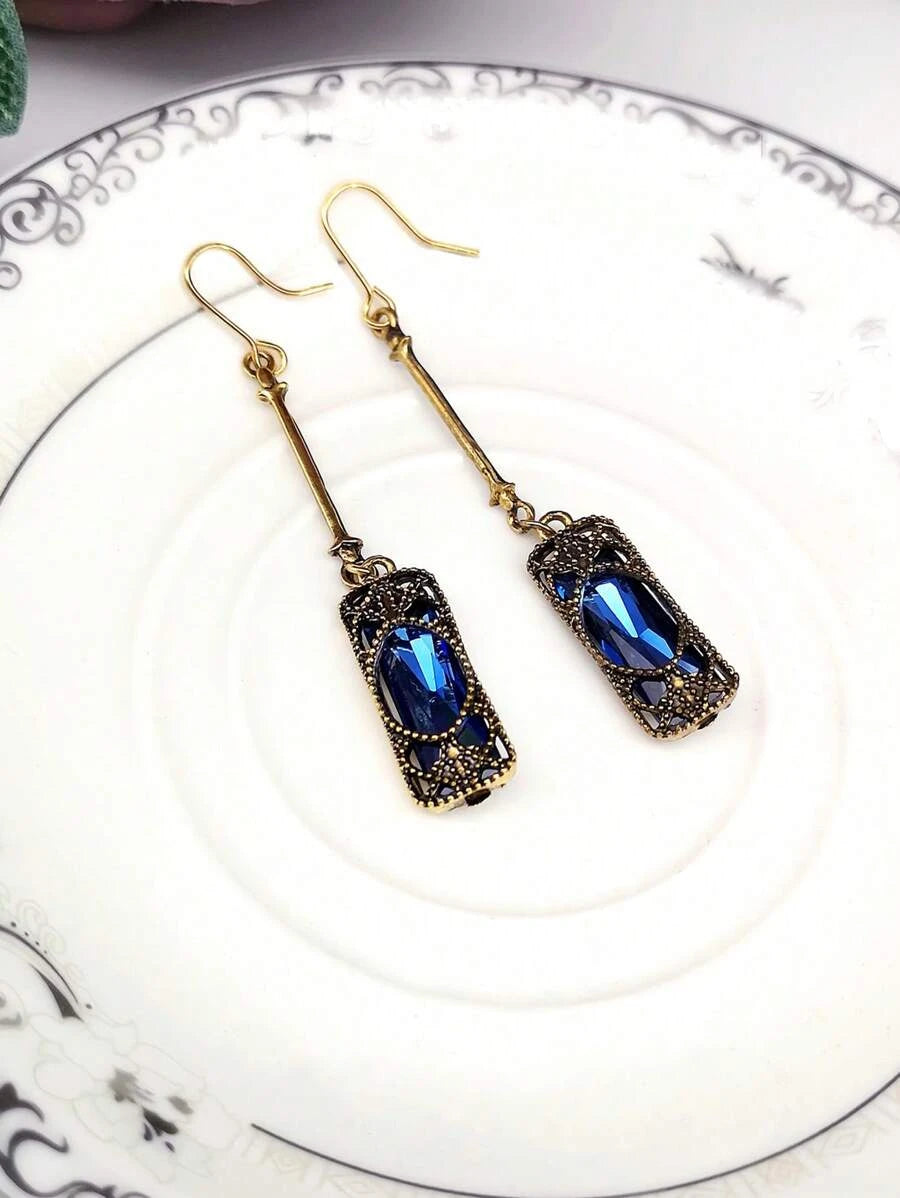 Retro Bronze Crystal Long Earrings