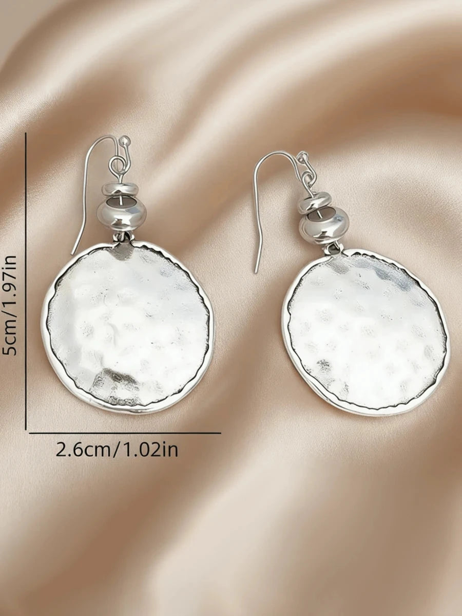 Hammered Gold Round Disc Drop Earrings