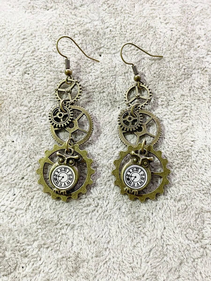 Minimalist Steampunk Gear Earrings