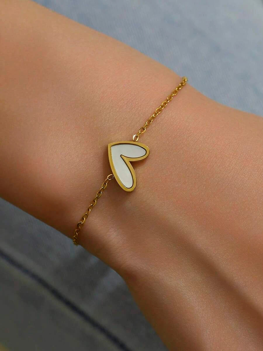 Gold Plated Stainless Steel Asymmetrical Heart Bracelet