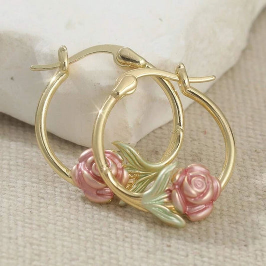 Vintage Rose Carved Hoop Earrings