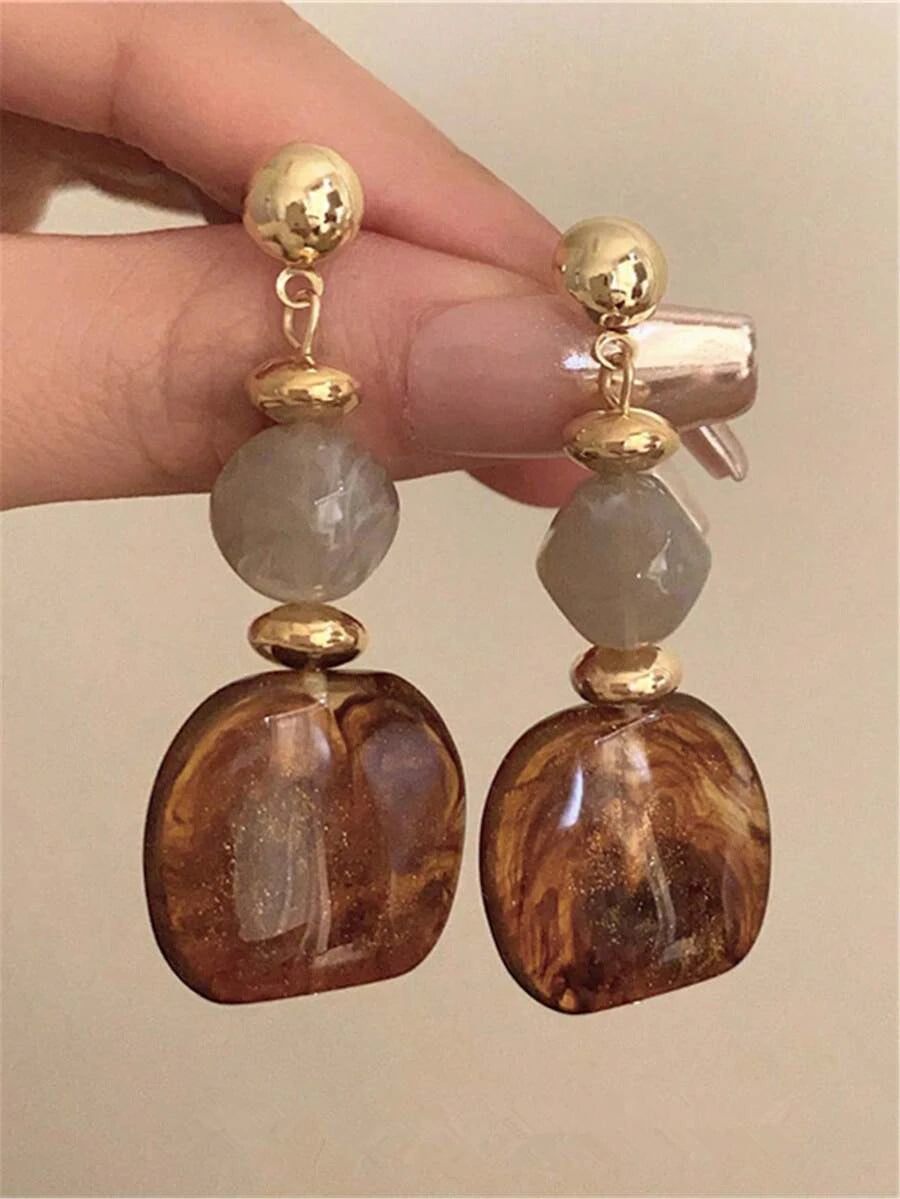 Vintage Asymmetrical Tie Dye Pendant Earrings