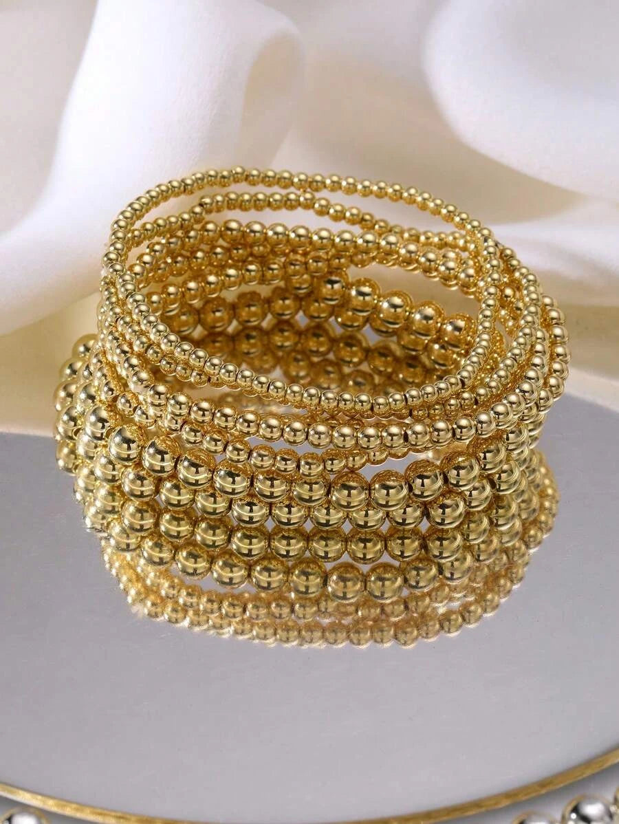 Golden Bead Faux Pearl Bracelet Set