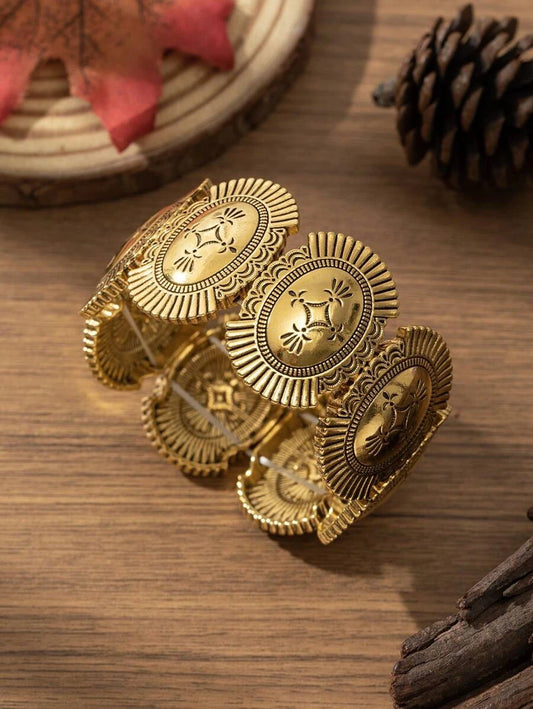 Vintage Gold Geometric Engraved Elastic Bracelet