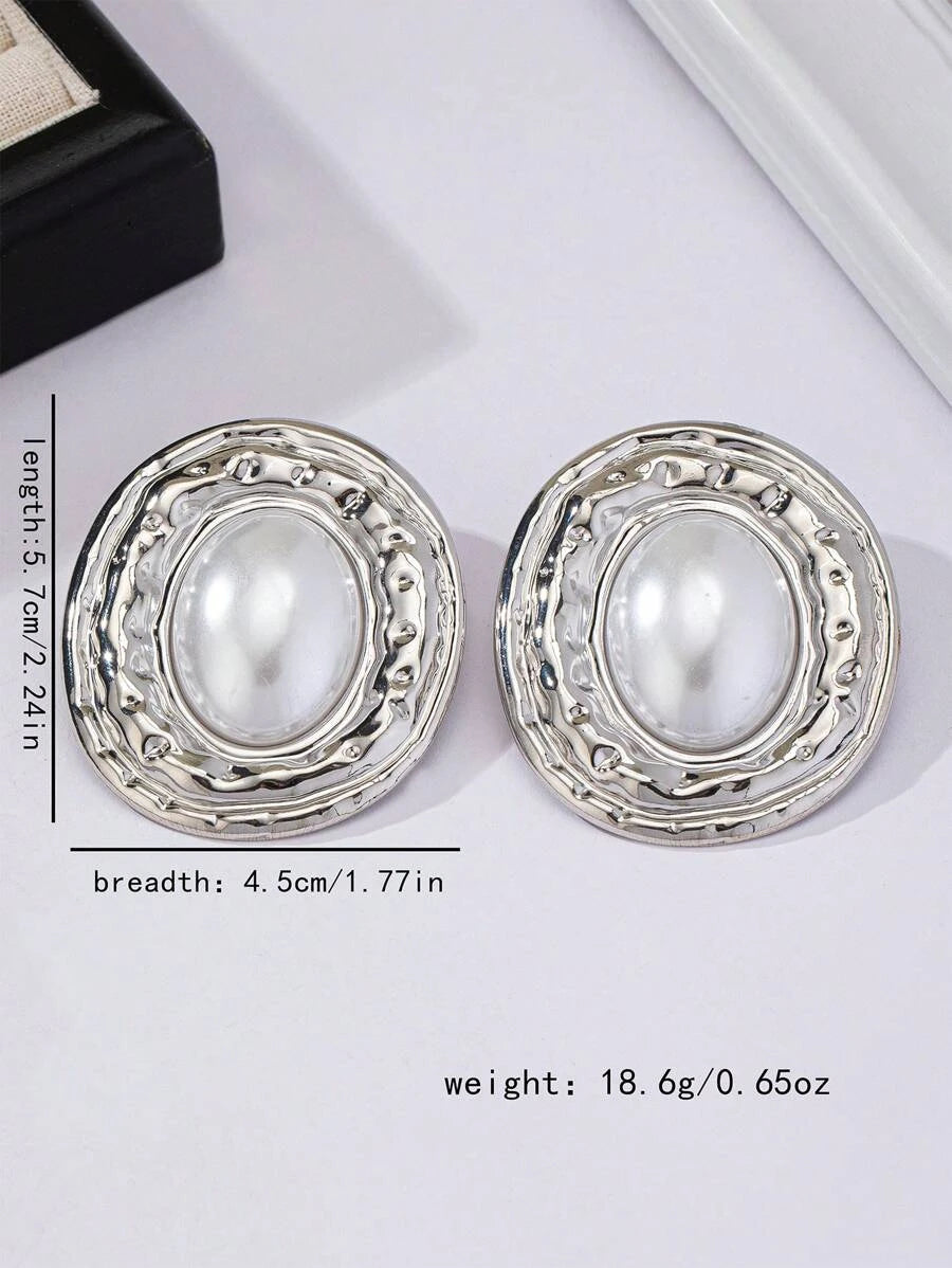 Vintage Textured Oval Pearl Earrings