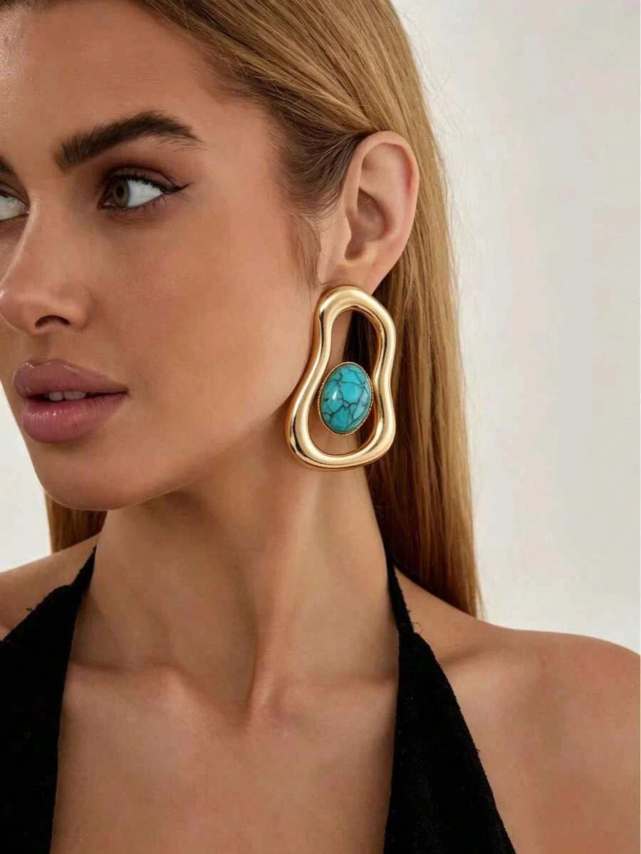 Geometric Oval Faux Pearl Stud Earrings