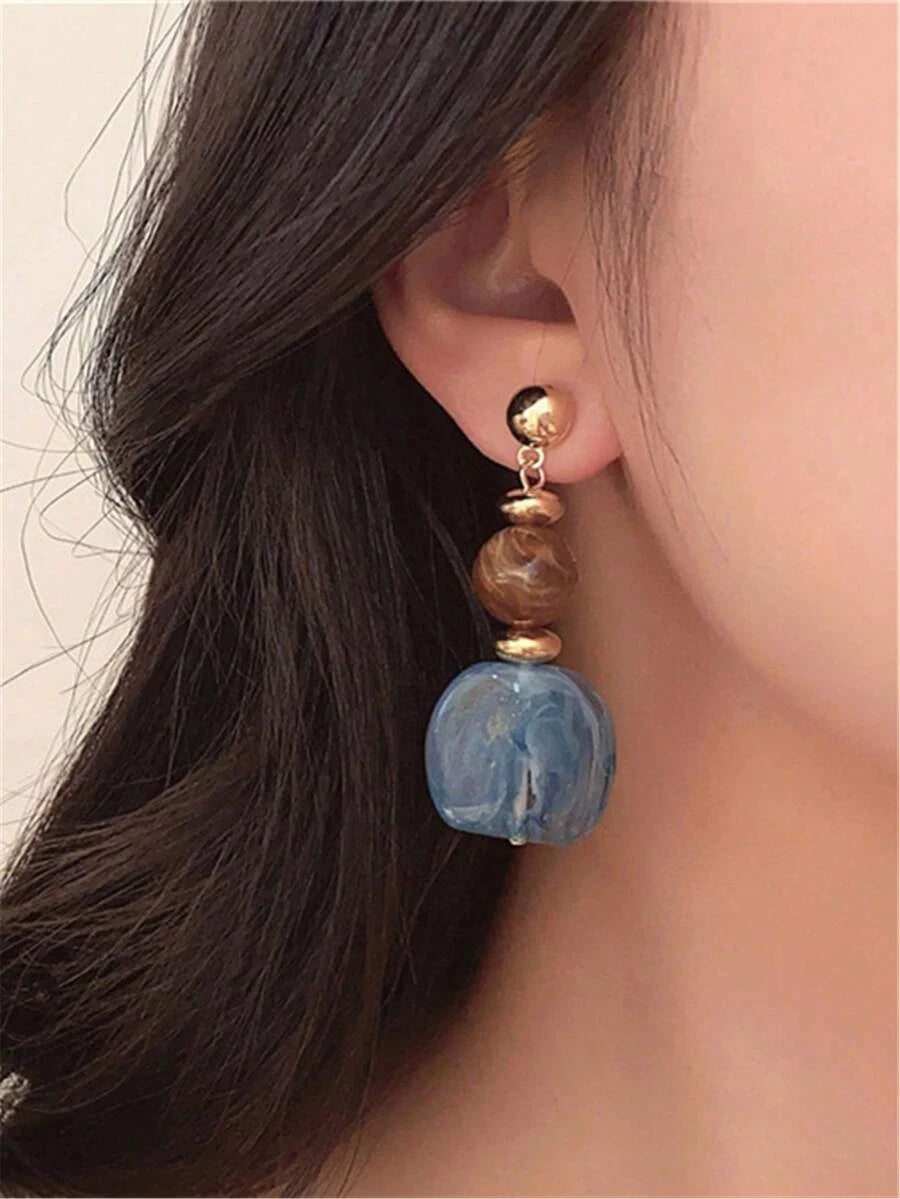 Vintage Asymmetrical Tie Dye Acrylic Long Pendant Earrings