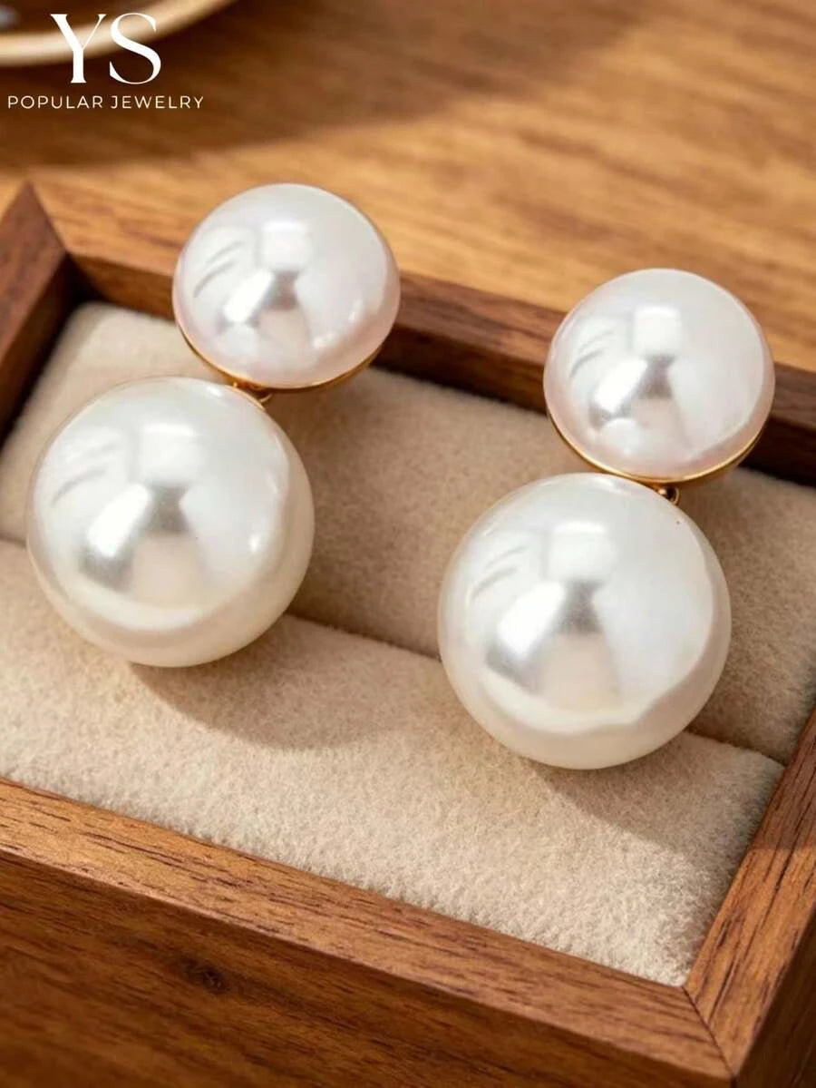 Large Faux Pearl Stud Earrings