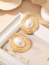 Vintage Textured Oval Pearl Earrings