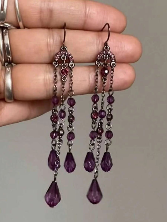 Retro Crystal Tassel Pendant Earrings